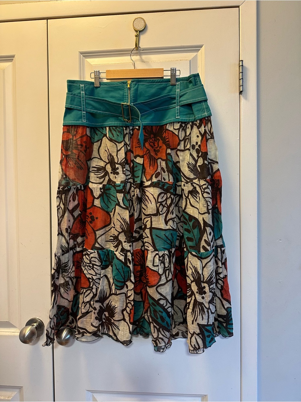 M Missoni Floral Tiered Midi Skirt Turquoise Coral Print Size 44 US 8